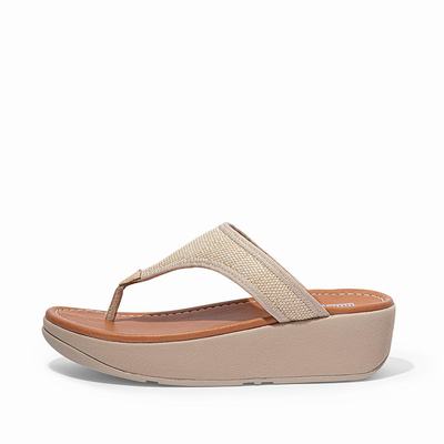 Fitflop Lulu Woven Toe-Post - Sandalen Damen - Beige Braun (HJB396074)